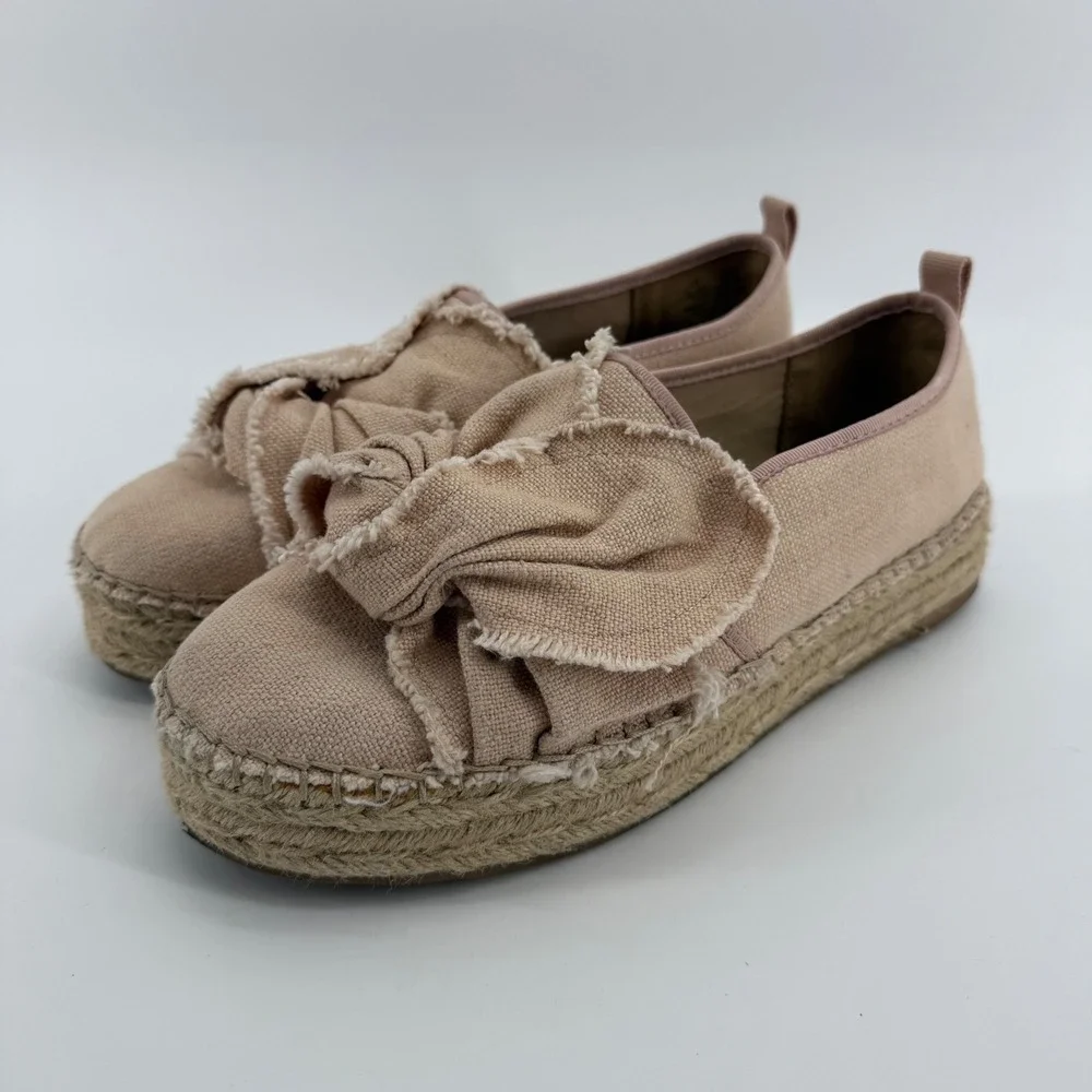 Sam Edelman Cabrera Platform Espadrille Blush Pink Frayed Bow Slip On Shoes‎ 9.5